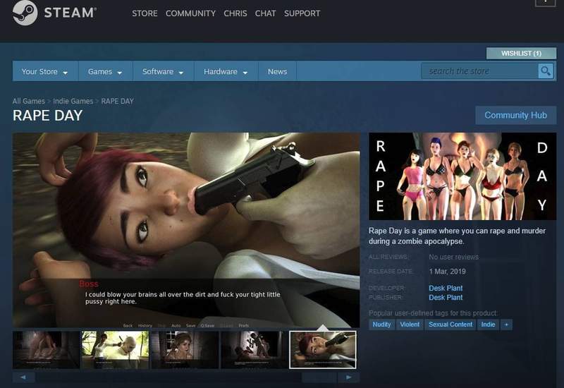 Steam拒绝上架《Rape Day》 暴力独立游戏引发玩家论战